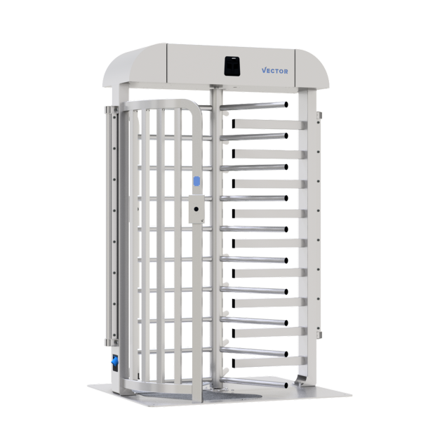 V-Turnstile | dimensions: 1200 x 1500 x 2370 mm, passage width: 600 mm | on steel plate | electromechanical